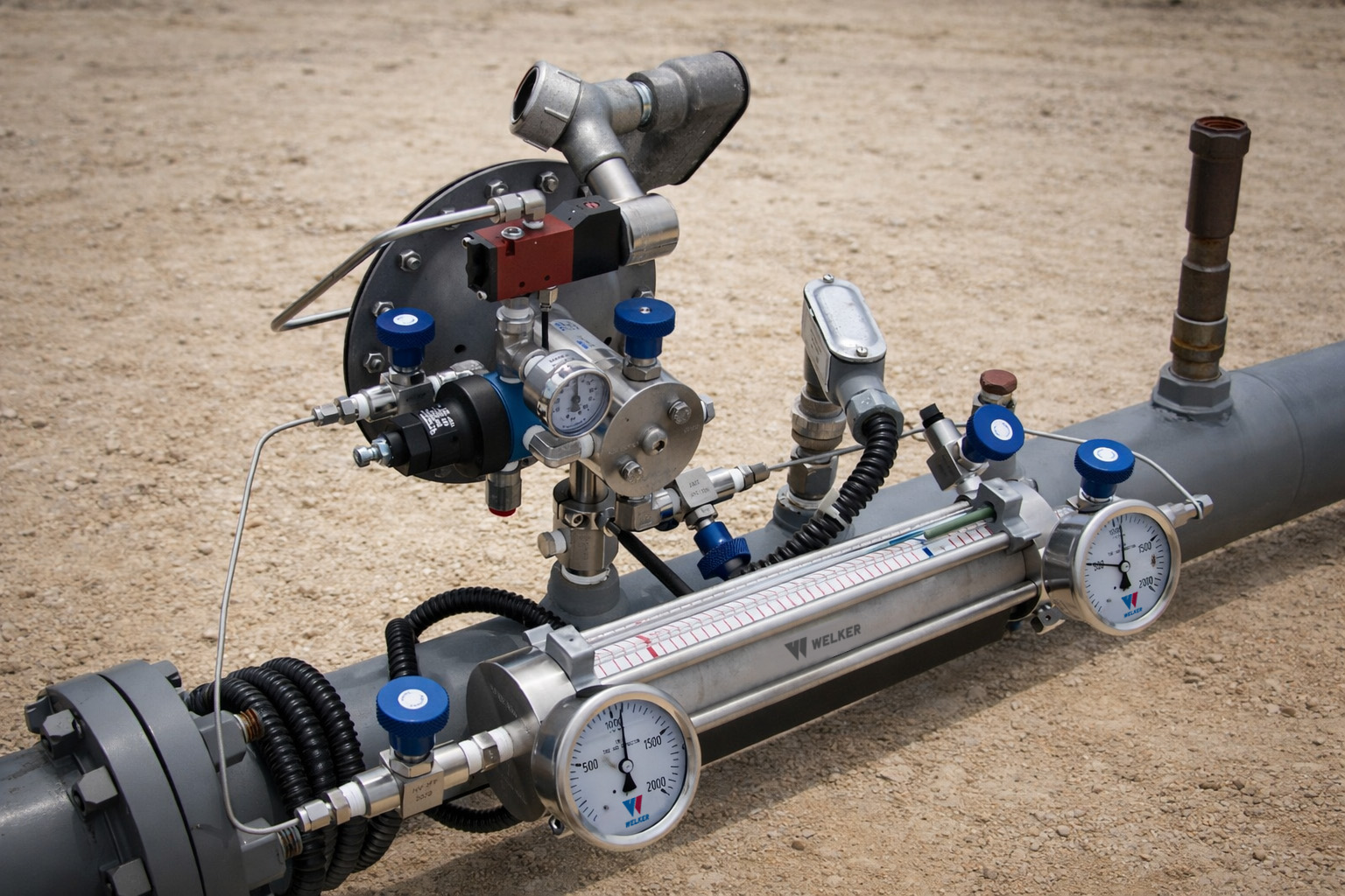 Welker GSS-4PM composite sampler with CP-2 constant pressure cylinder on natural gas pipeline